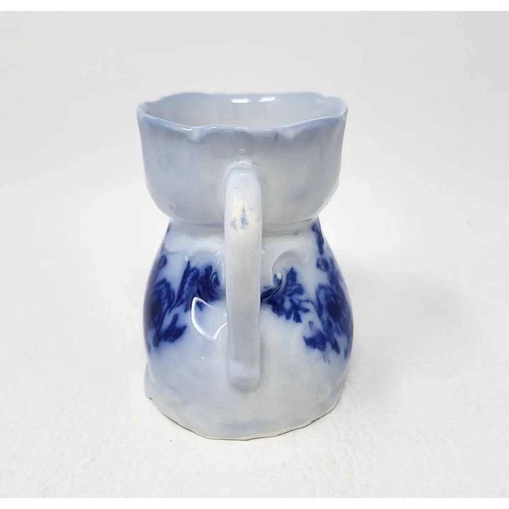 Antique Ceramic Scuttle Shaving Mug Blue Floral Victorian Male Vanity Decor 4